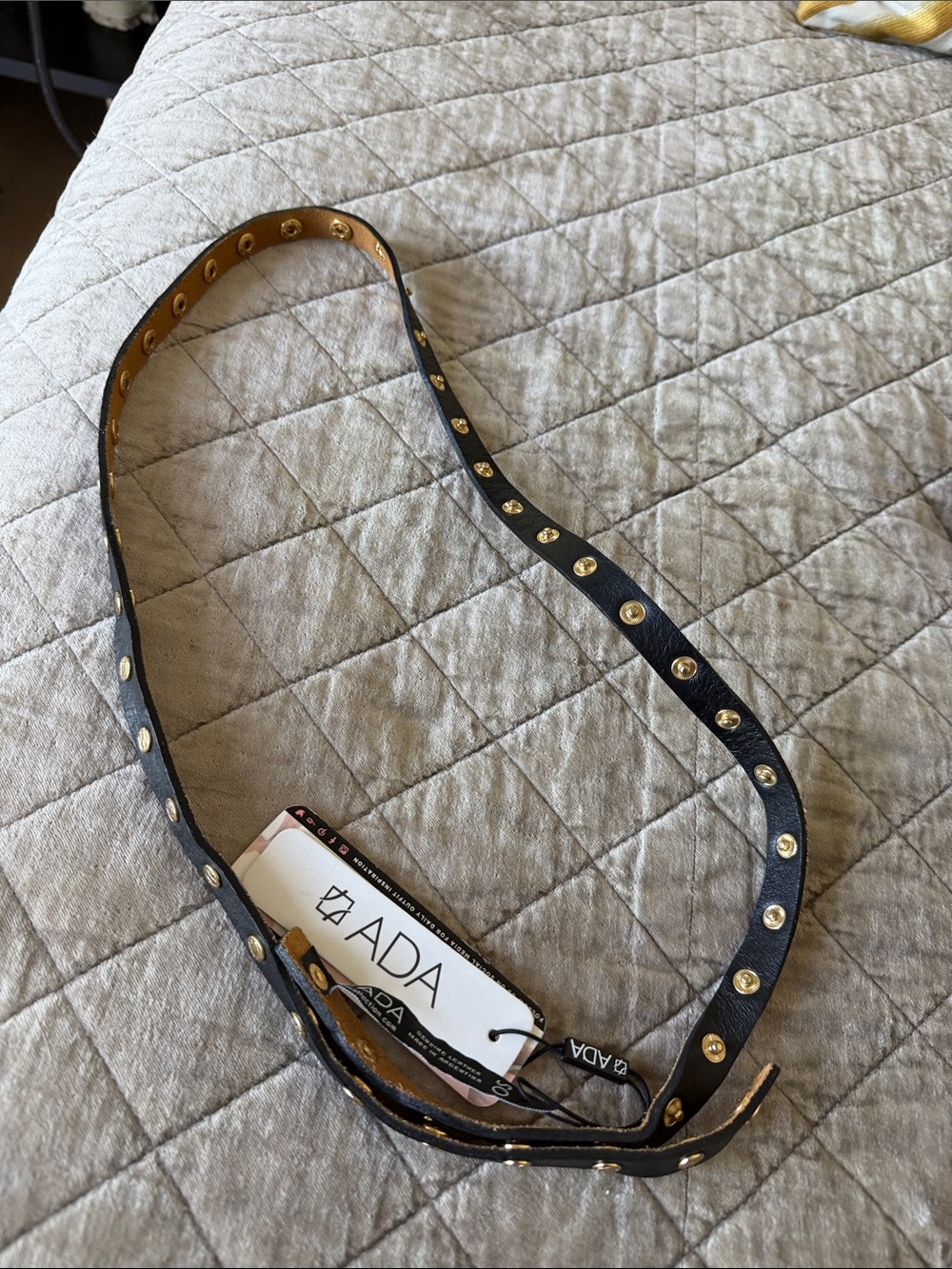Ada Black Faux Leather Belt with Gold Studs